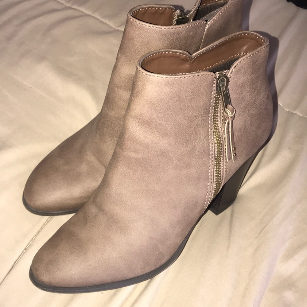 Tan zip up booties
